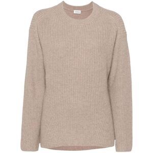 PAROSH Ribbed Crew Neck Sweater Women Beige Sweaters & Knitwear